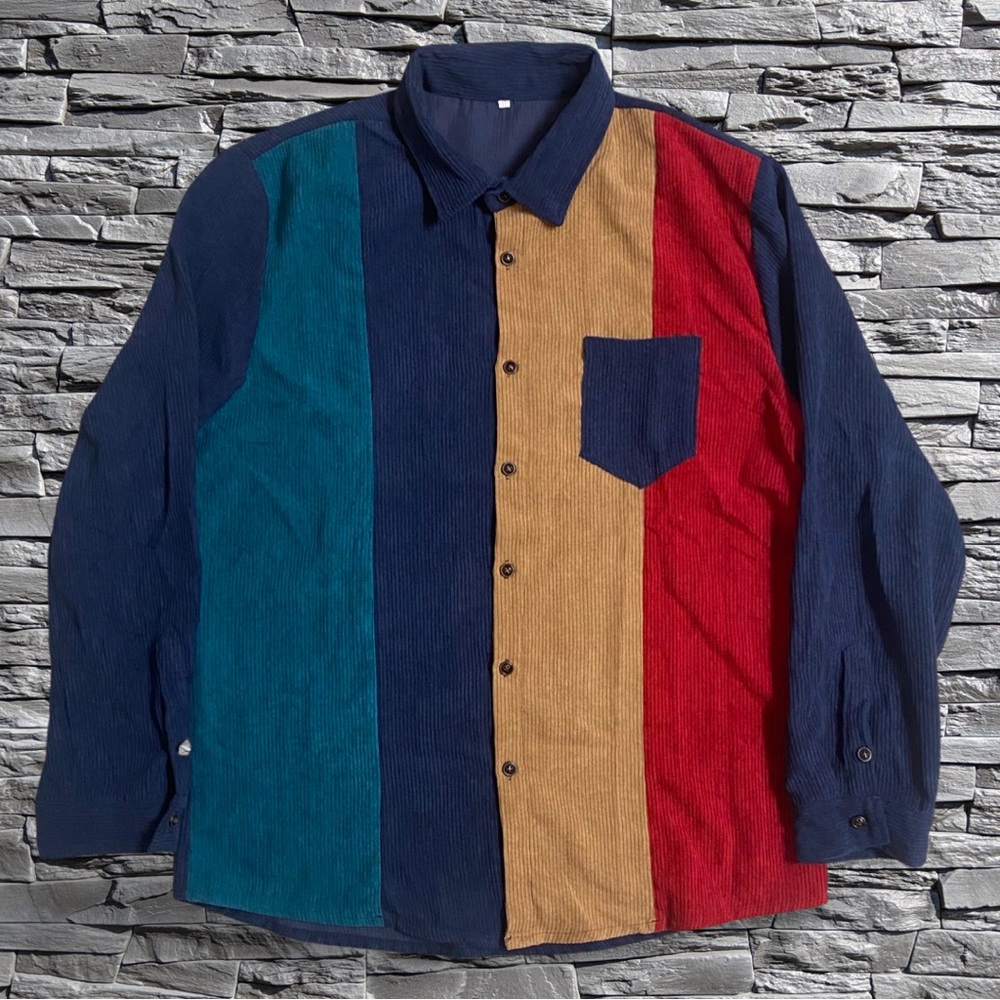 Shein Cord Button Up Blue/Green/Red/Brown Size XL
